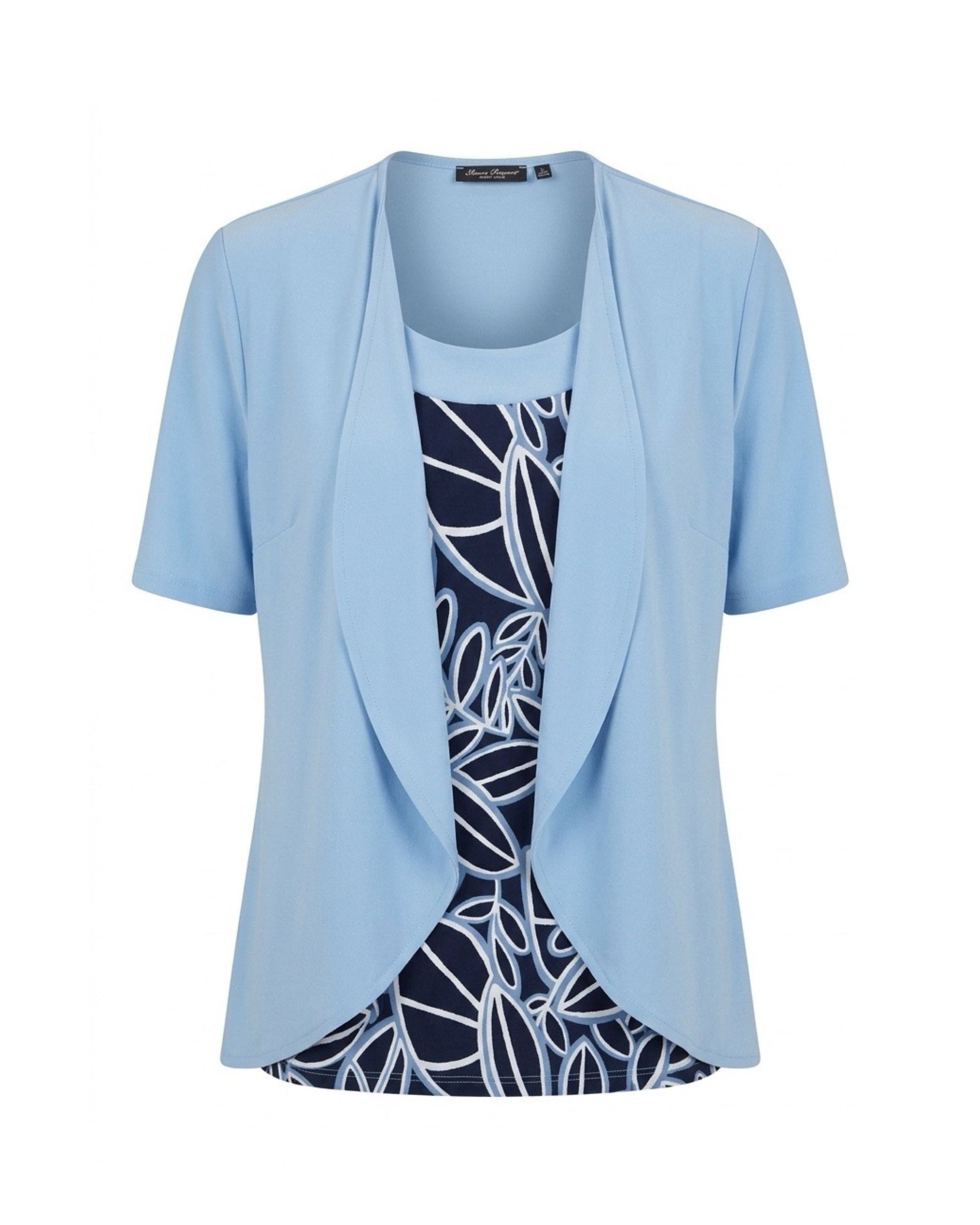 : Forever two-in-one twinset in kobaltblauw met dessin en travel kwaliteit verkocht door Marijke Mode