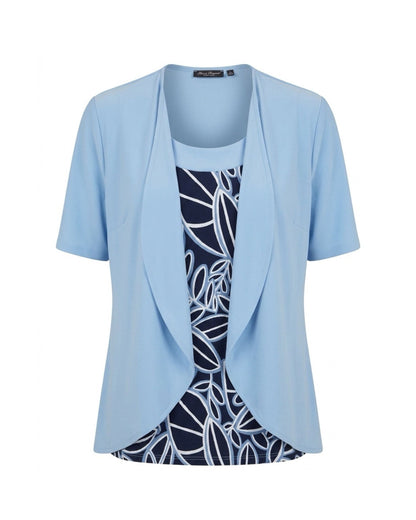 : Forever two-in-one twinset in kobaltblauw met dessin en travel kwaliteit verkocht door Marijke Mode