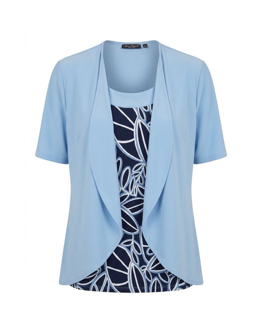 : Forever two-in-one twinset in kobaltblauw met dessin en travel kwaliteit verkocht door Marijke Mode