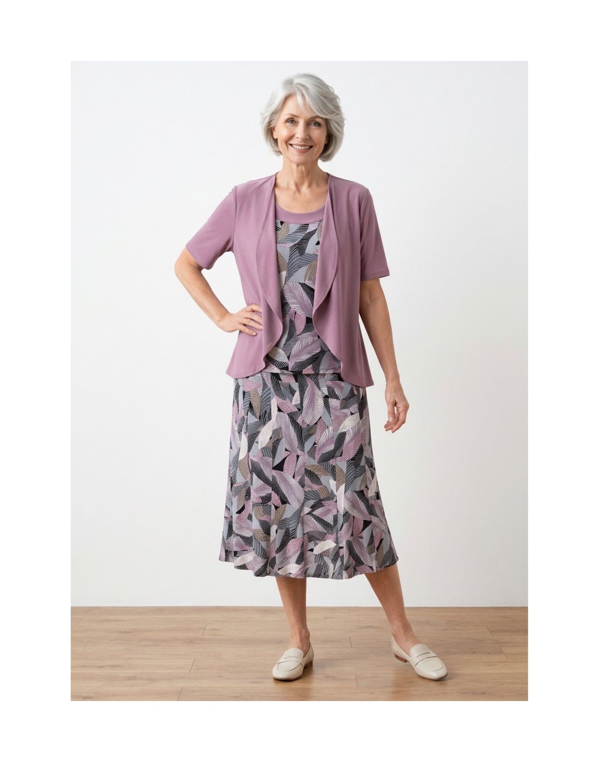 : Forever two-in-one twinset in kobaltblauw met dessin en travel kwaliteit verkocht door Marijke Mode
