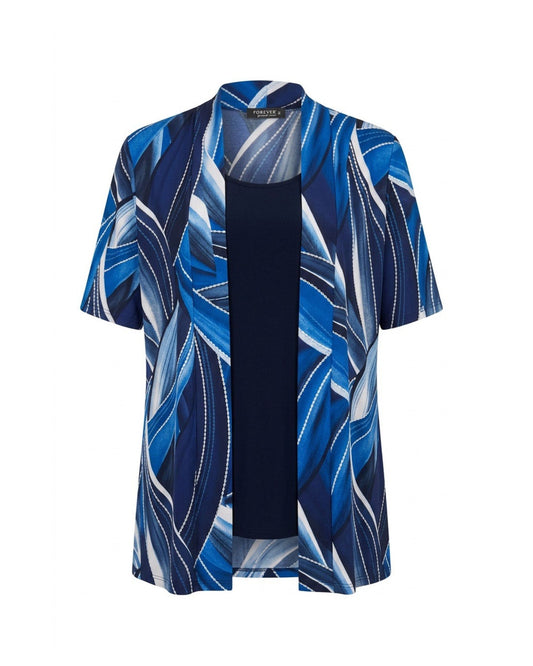 : Forever two-in-one twinset in kobaltblauw met dessin en travel kwaliteit verkocht door Marijke Mode