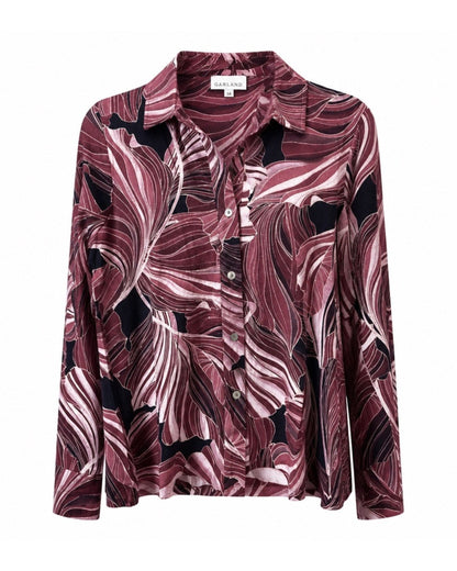 Bordeaux: Gabriella K. jersey blouse met bladprint in bordeaux, verkrijgbaar bij Marijke Mode