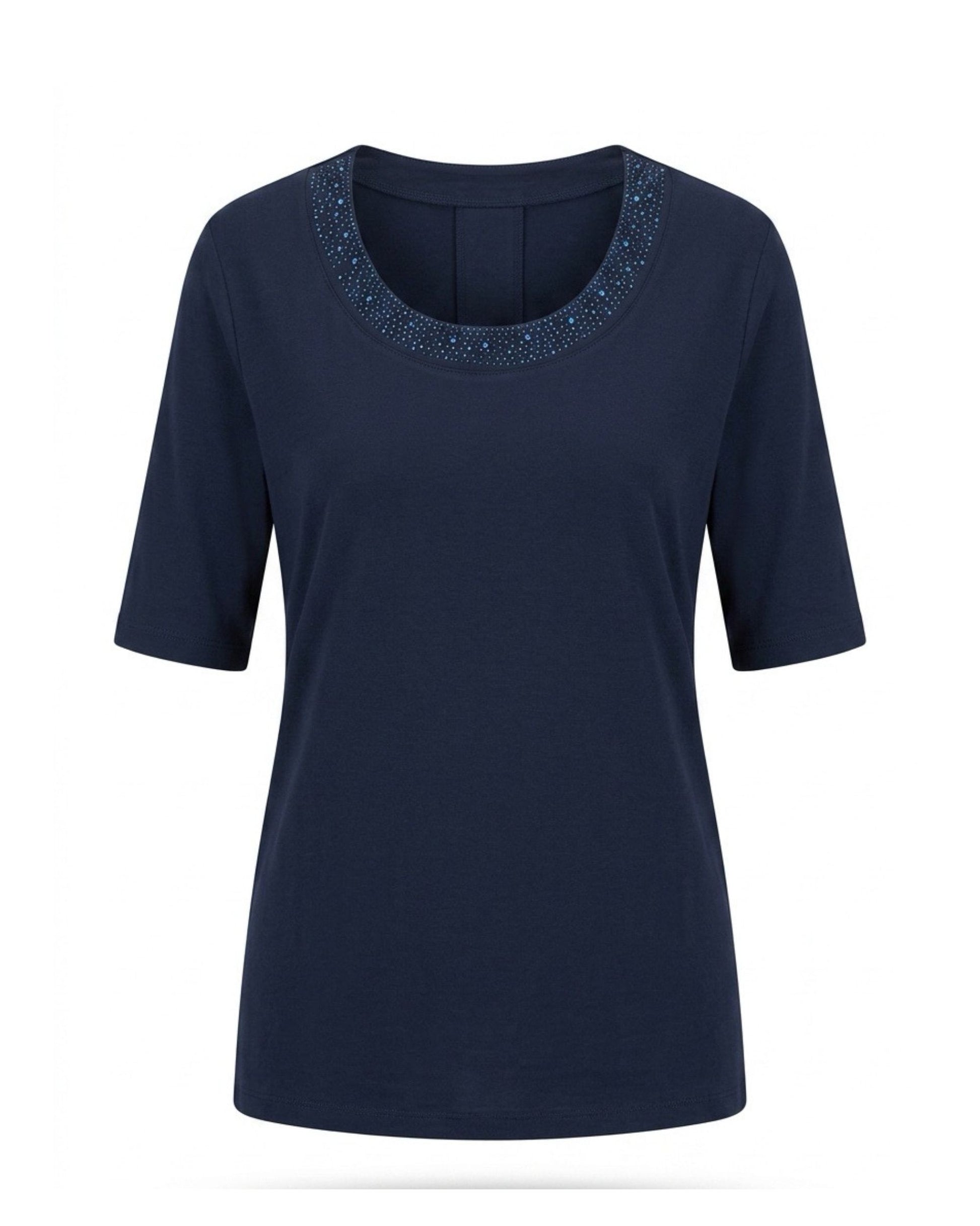 Gabriella K. Uni Shirt Subtiele Strass Ronde Hals Zwart