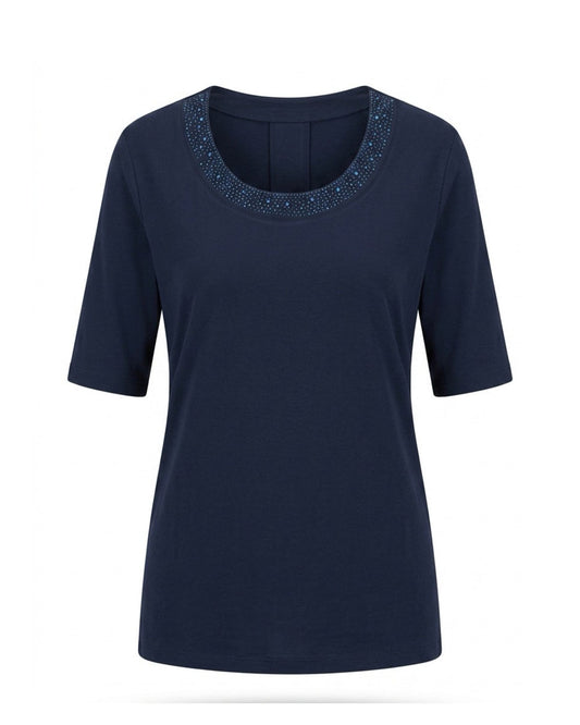 Gabriella K. Uni Shirt Subtiele Strass Ronde Hals Zwart