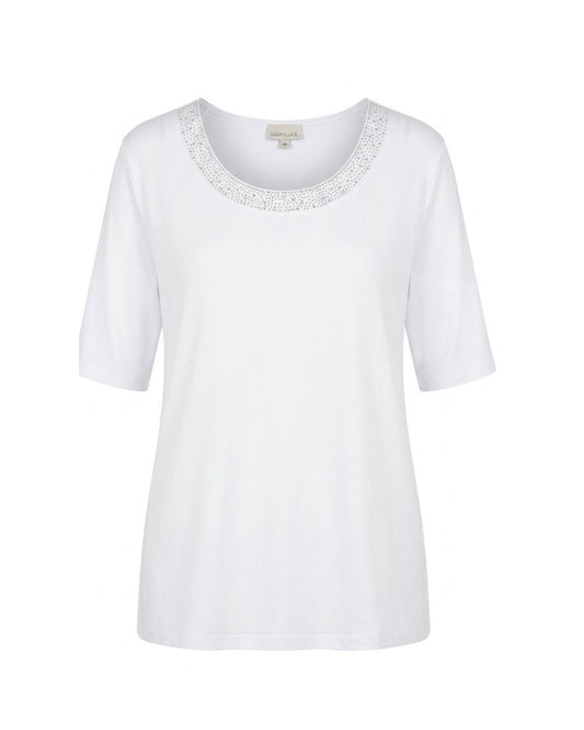 Gabriella K. Uni Shirt Subtiele Strass Ronde Hals Wit