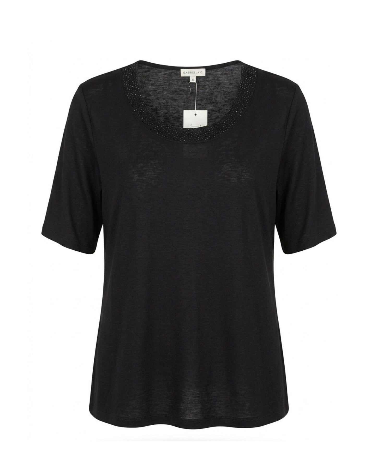 Gabriella K. Uni Shirt Subtiele Strass Ronde Hals Zwart