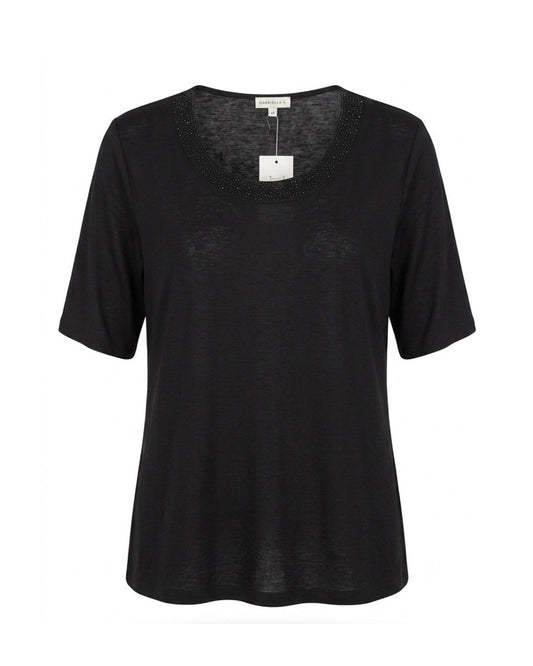 Gabriella K. Uni Shirt Subtiele Strass Ronde Hals Zwart