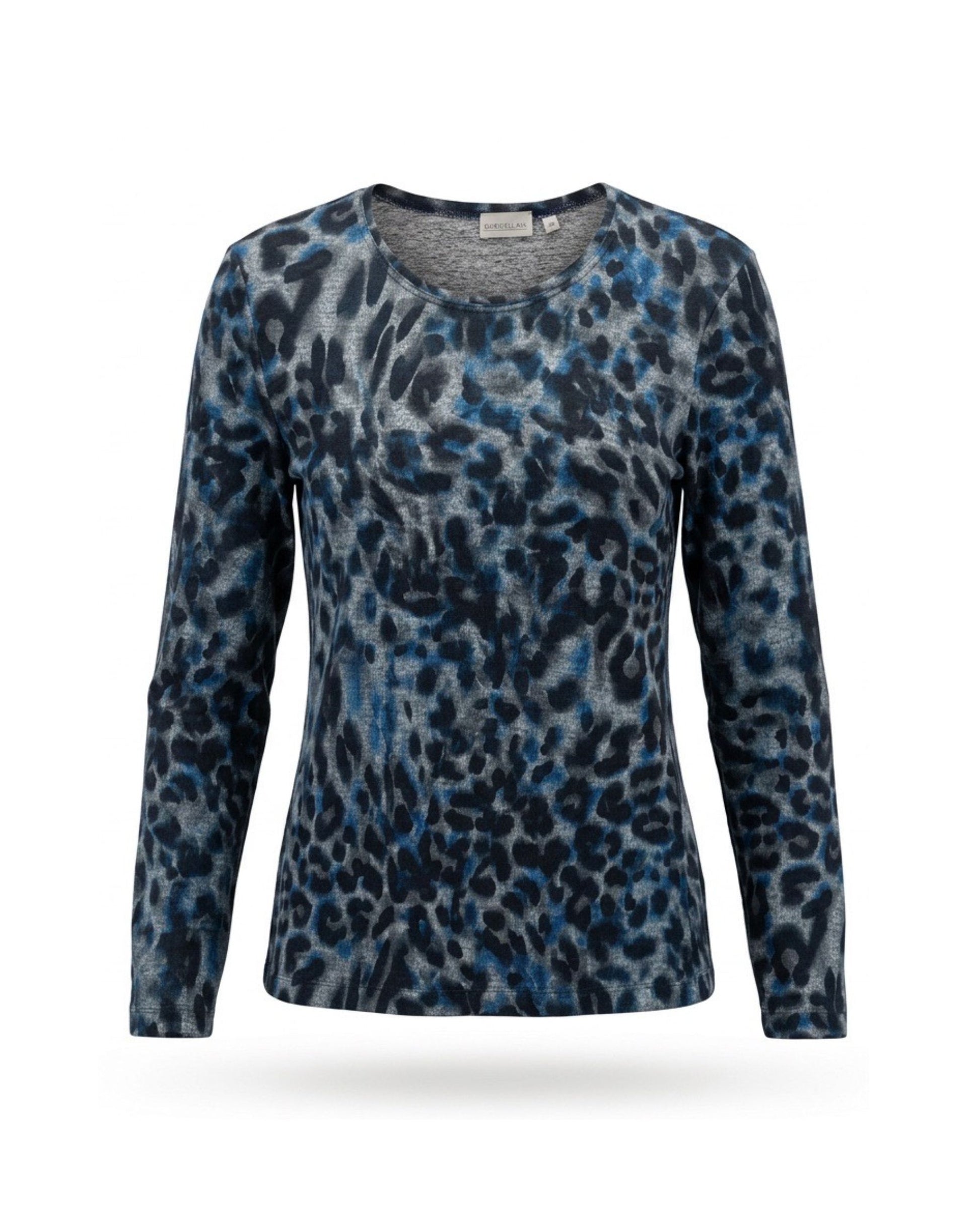 Gabrielle K. jersey shirt met dierenprint en lange mouwen in kobaltblauw of bordeauxrood, verkrijgbaar bij Marijke Mode.
