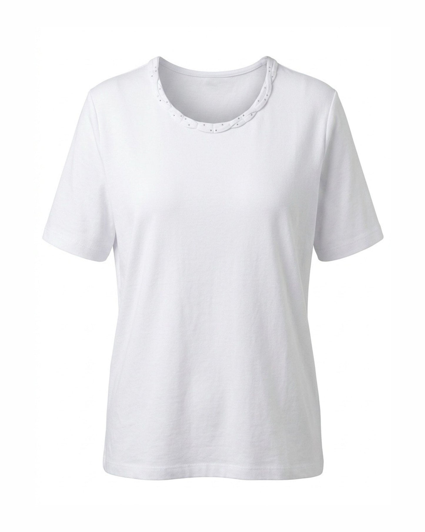 Gabrielle K. Basic T-Shirt Met Gevlochten Hals Wit