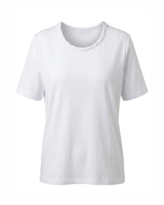 Gabrielle K. Basic T-Shirt Met Gevlochten Hals Wit