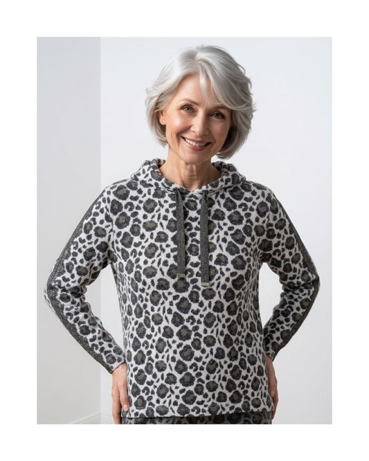 Gabrielle K. Sweater met dierenprint en turtleneck Khaki Antraciet Wit