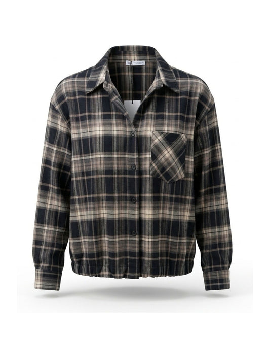 Geruite blouson met houthakkersprint, verkrijgbaar bij Marijke Mode.