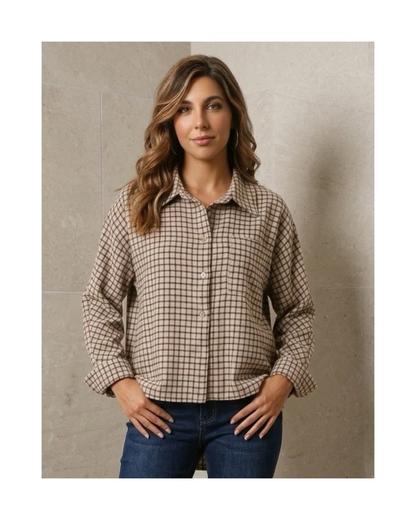 geruite houthakkers blouse met knopen bij Marijke Mode