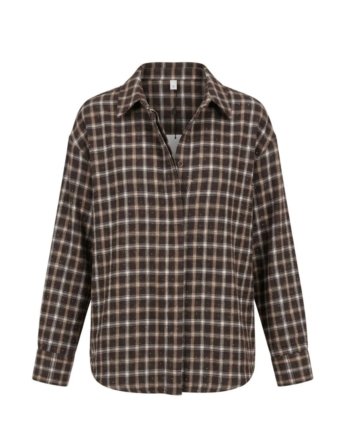 Geruite flanellen blouse met subtiele glitter, knoopsluiting en oprolbare mouwen, one size.