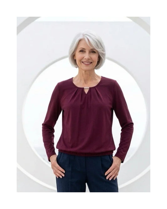 warme blousonshirts bij Marijke Mode. Shirts met elastiek