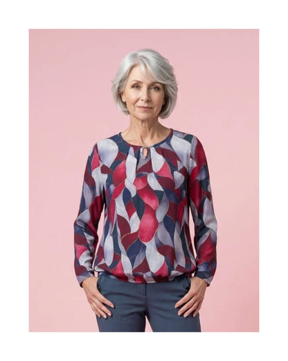 warme blousonshirts bij Marijke Mode. Shirts met elastiek