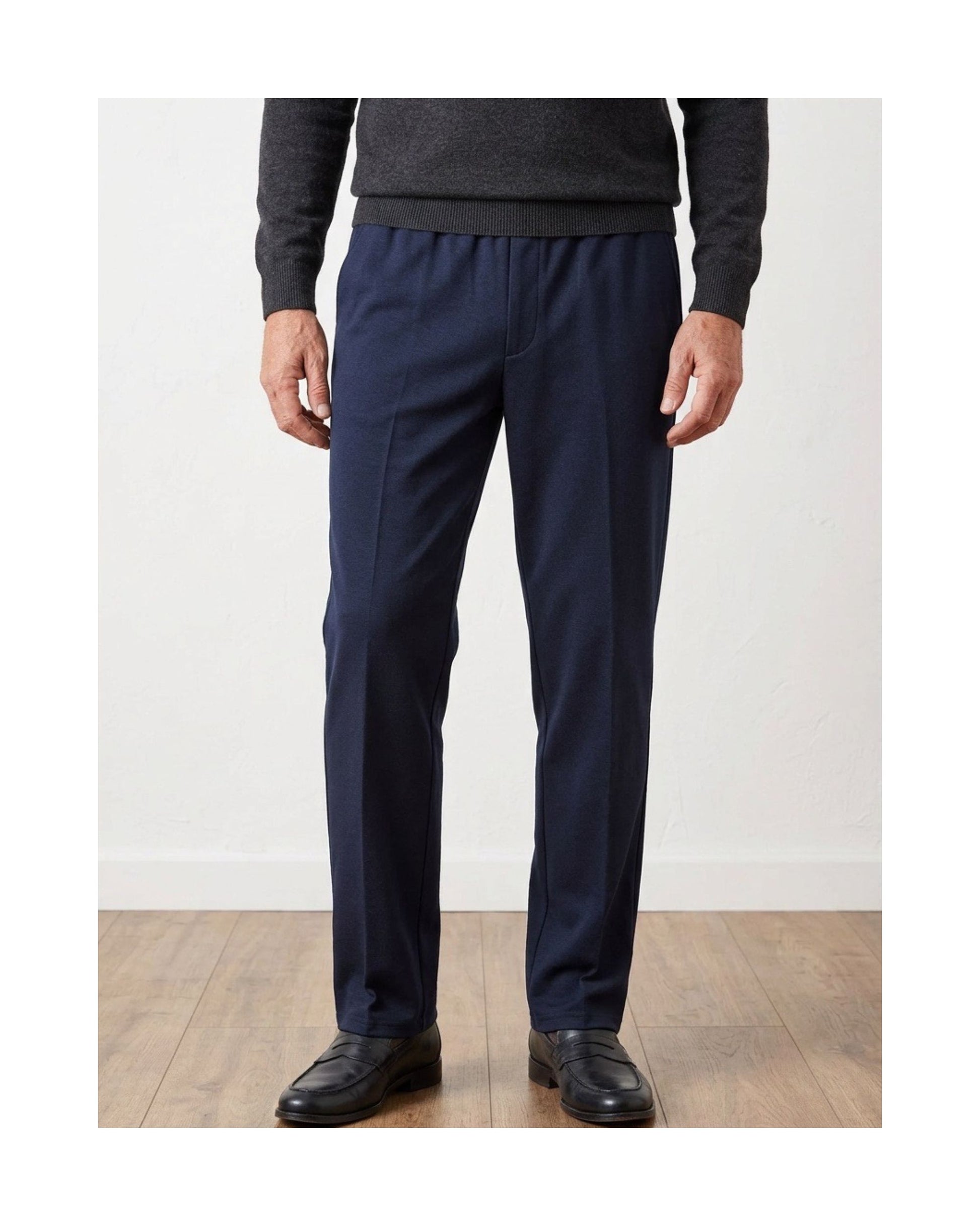 heren pantalon broek met elastieke band in jersey kwaliteit bij marijke mode