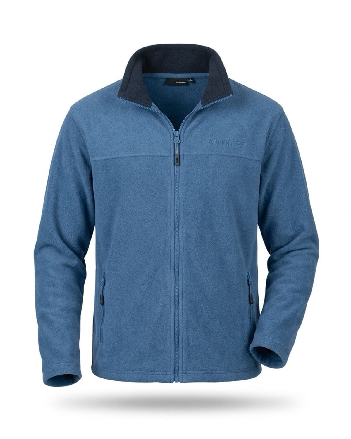 Blauw MXO heren fleecevest met ritssluiting, donkerblauwe binnenkraag en ritszakken, verkrijgbaar bij Marijke Mode