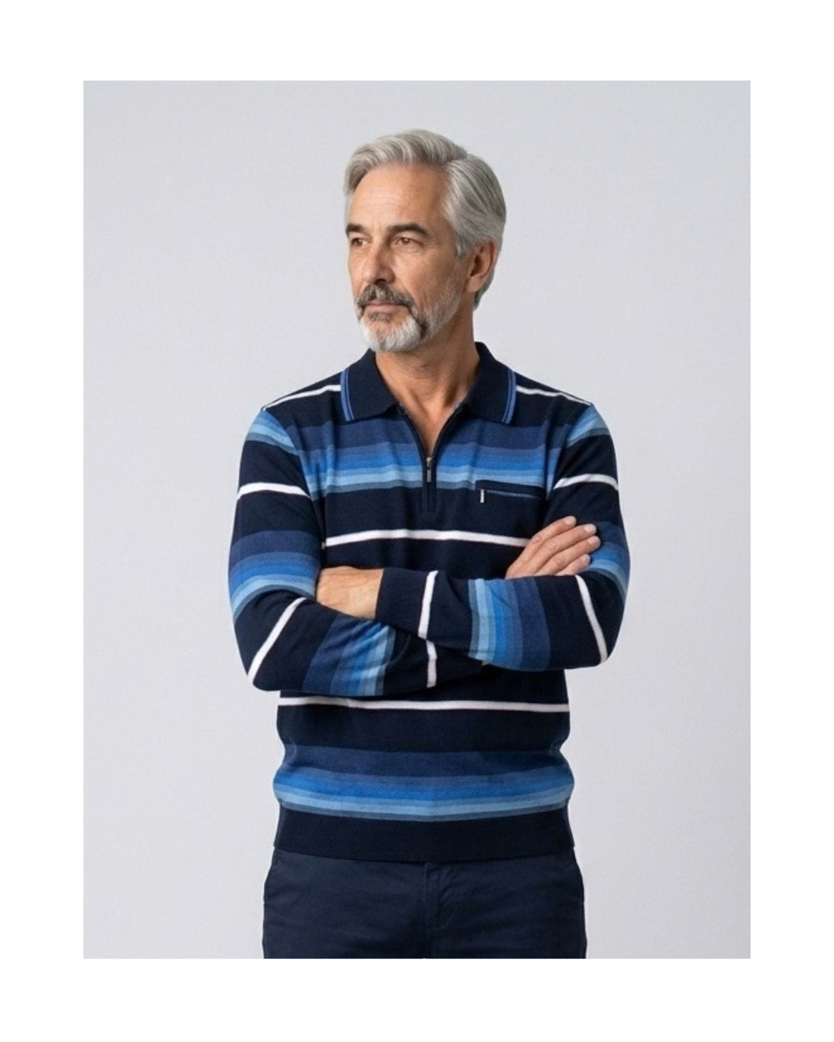 Heren pullover met polokraag en ritssluiting, verkrijgbaar bij Marijke Mode.