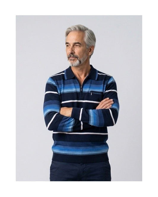 Heren pullover met polokraag en ritssluiting, verkrijgbaar bij Marijke Mode.
