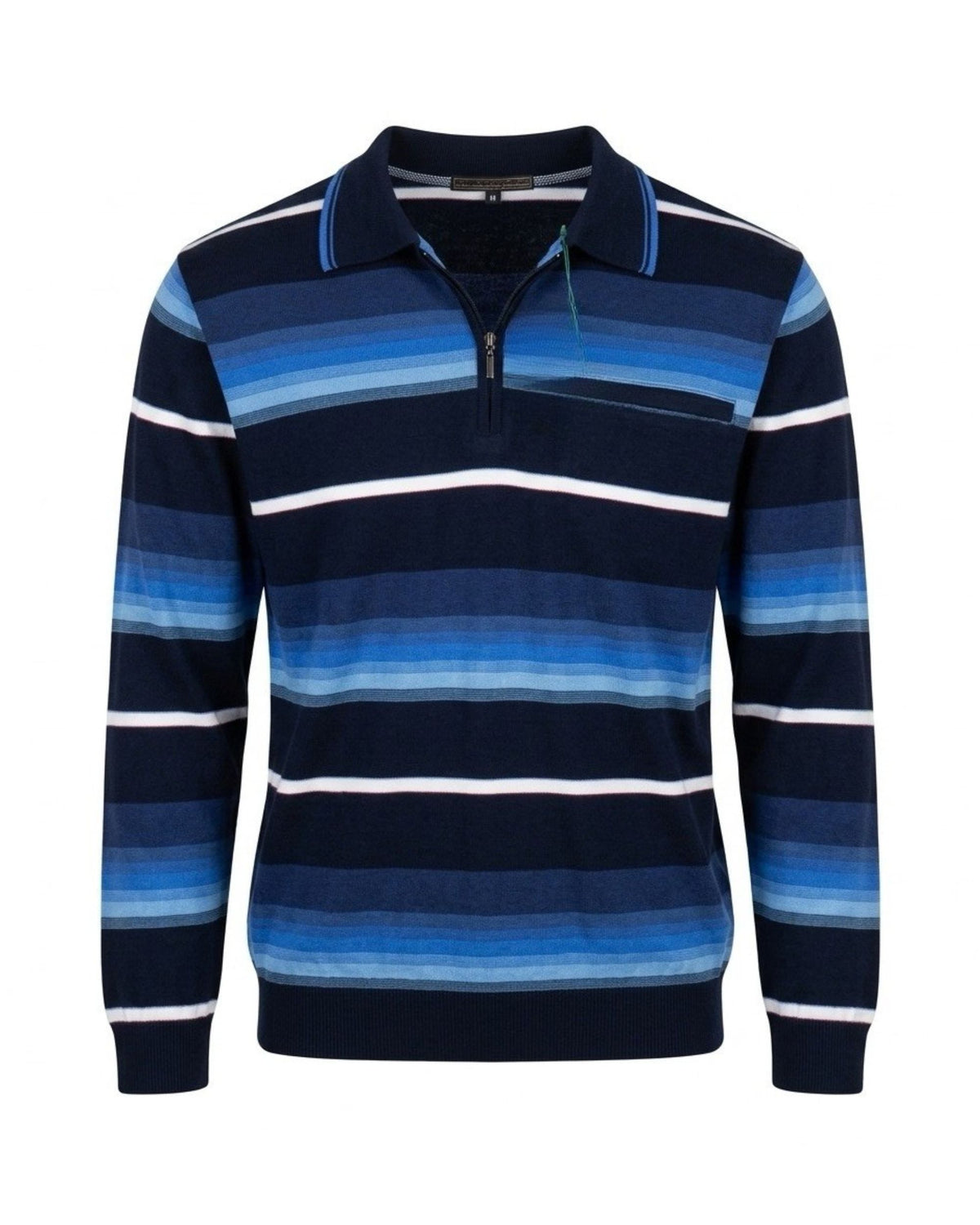 Heren pullover met polokraag en ritssluiting, verkrijgbaar bij Marijke Mode.