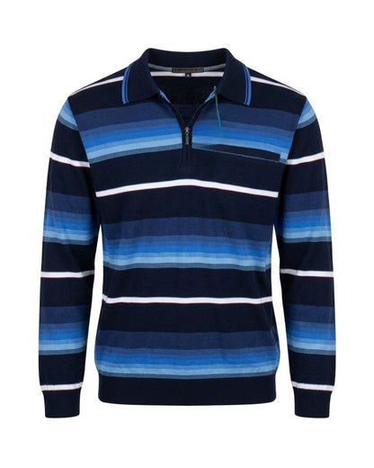 Heren pullover met polokraag en ritssluiting, verkrijgbaar bij Marijke Mode.