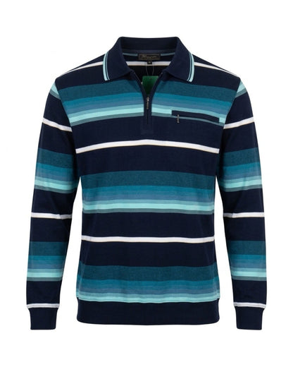 Heren pullover met polokraag en ritssluiting, verkrijgbaar bij Marijke Mode.