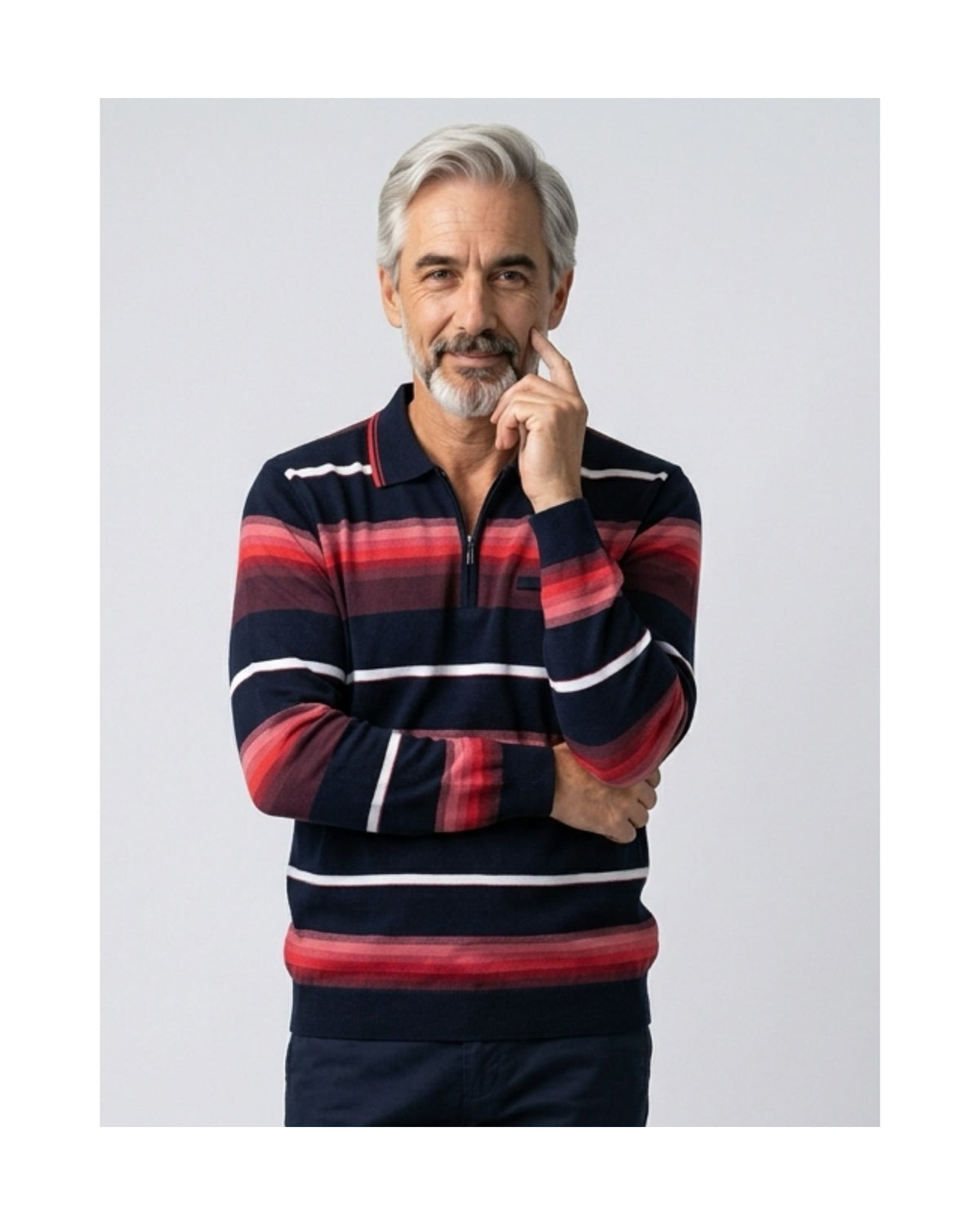 Heren pullover met polokraag en ritssluiting, verkrijgbaar bij Marijke Mode.