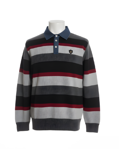 Herentrui met polokraag en denimlook kraag uit de nieuwe collectie – verkocht door Marijke Mode