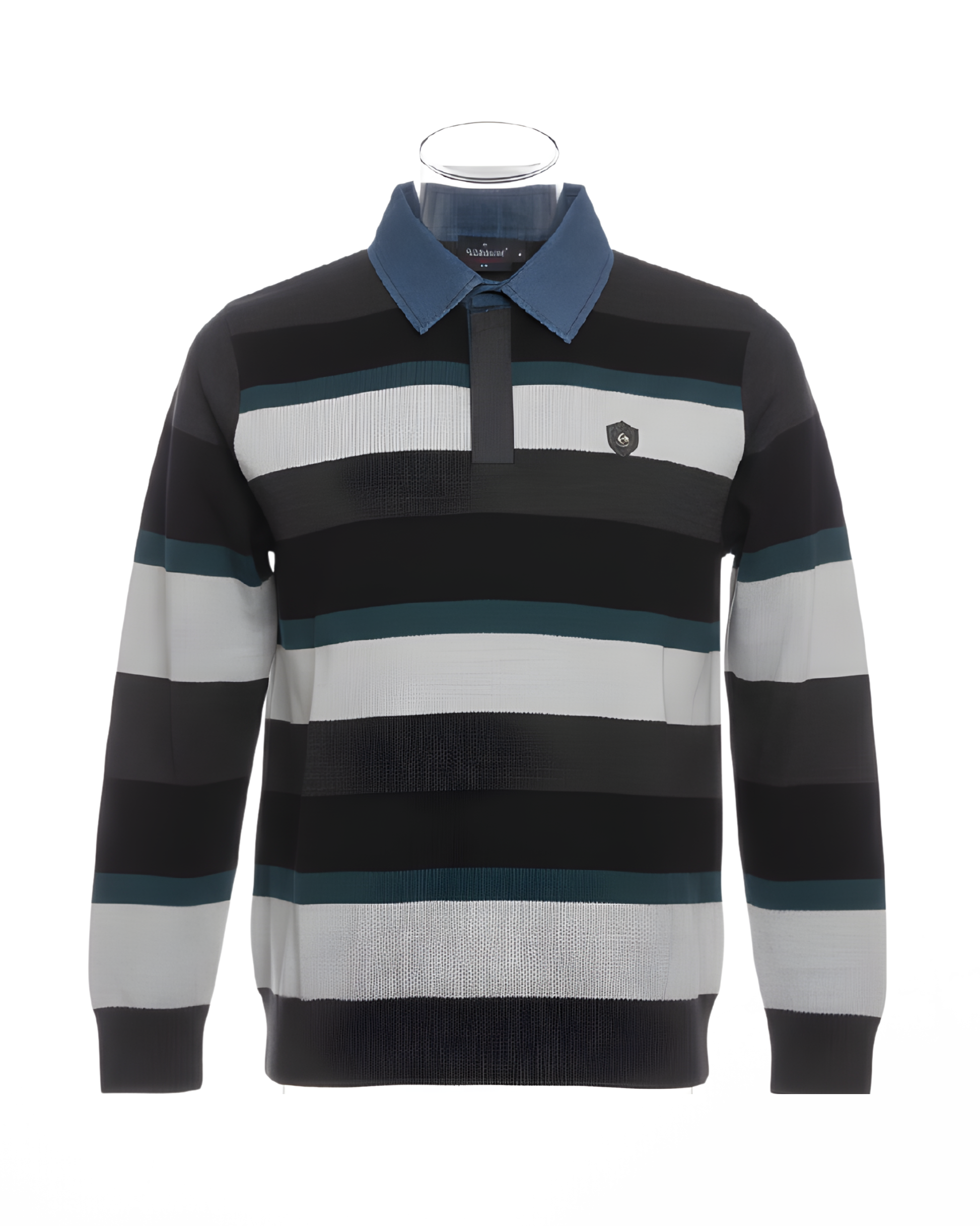 Herentrui met polokraag en denimlook kraag uit de nieuwe collectie – verkocht door Marijke Mode