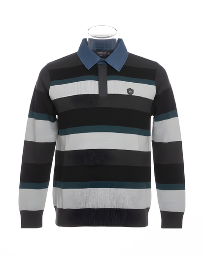 Herentrui met polokraag en denimlook kraag uit de nieuwe collectie – verkocht door Marijke Mode