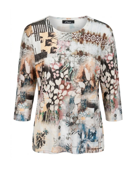 Lian zomer jumper met ronde hals en driekwart mouwen verkocht door Marijke Mode