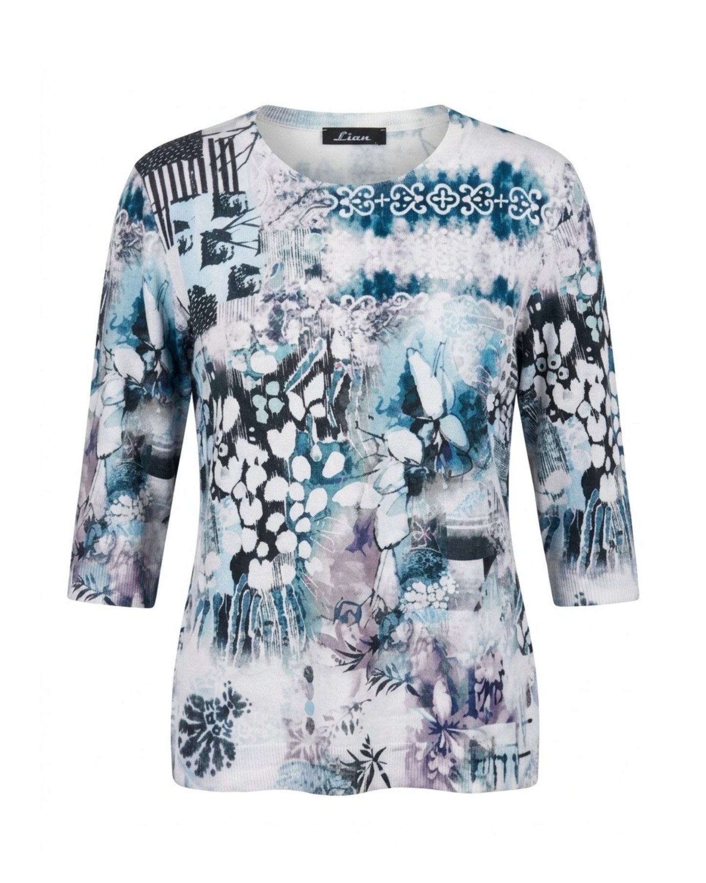 Lian zomer jumper met ronde hals en driekwart mouwen verkocht door Marijke Mode