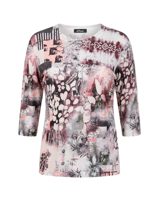 Lian zomer jumper met ronde hals en driekwart mouwen verkocht door Marijke Mode
