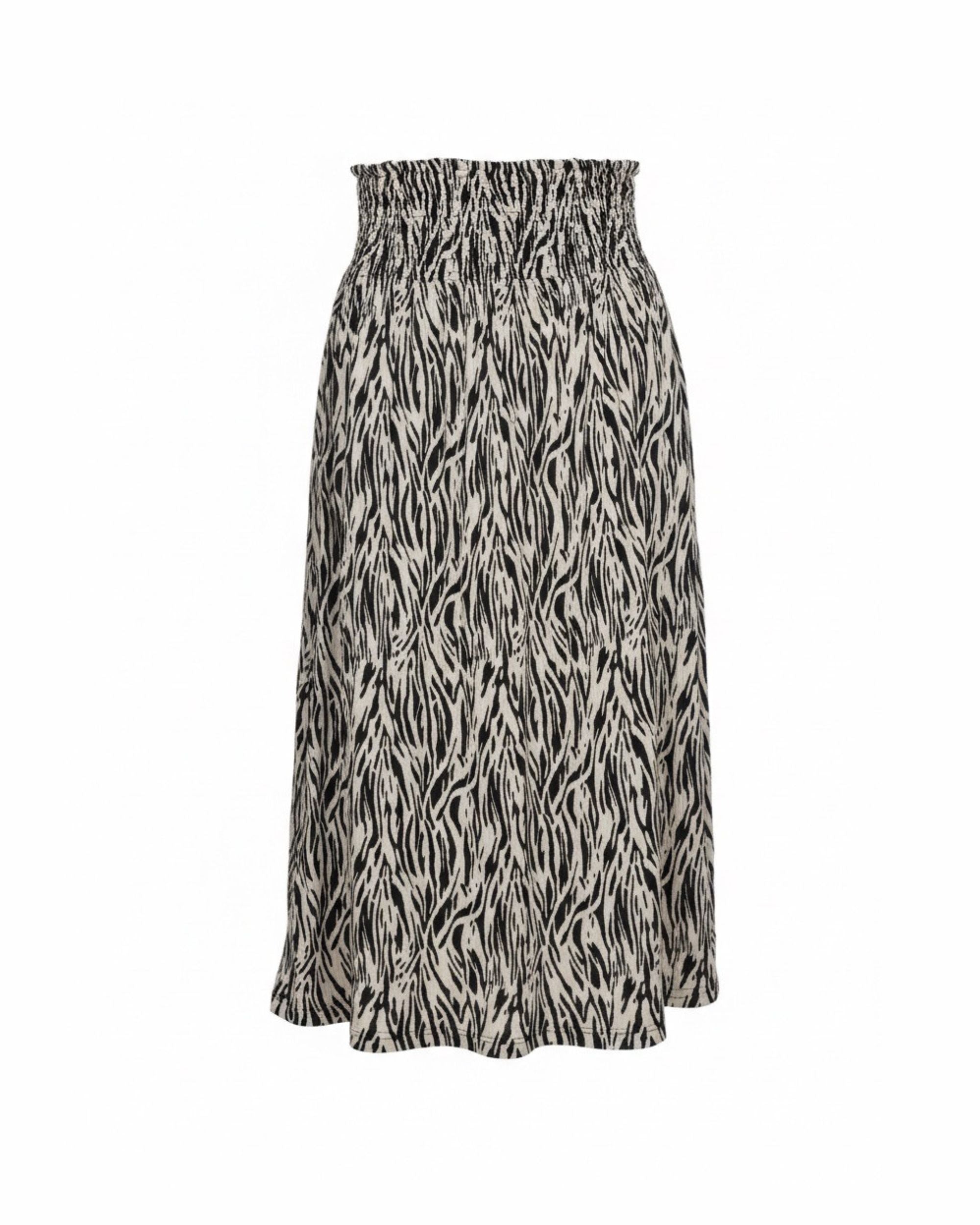 MXO zwart wit rok met gesmokte elastische band – ook draagbaar als bandeau jurkje – Marijke Mode