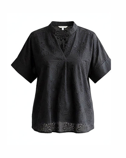 MXO shirt met boord, omslagmouwen en fijne structuur verkocht door Marijke Mode