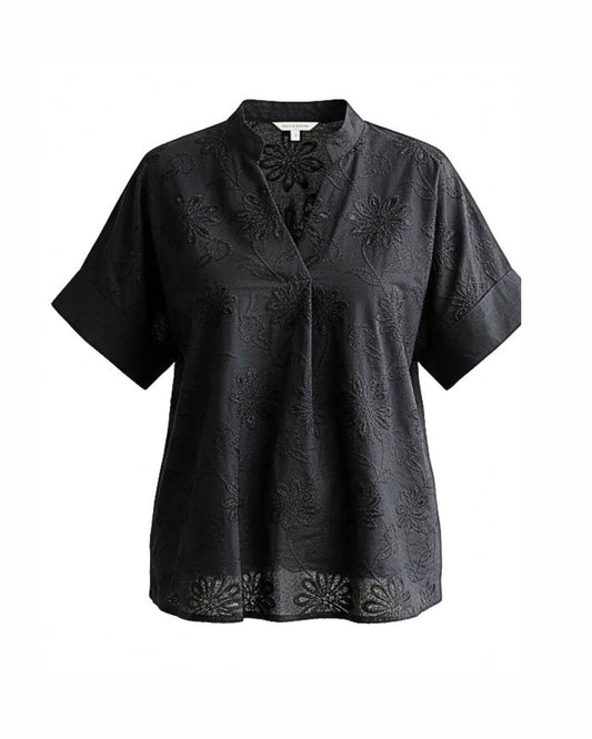 MXO shirt met boord, omslagmouwen en fijne structuur verkocht door Marijke Mode