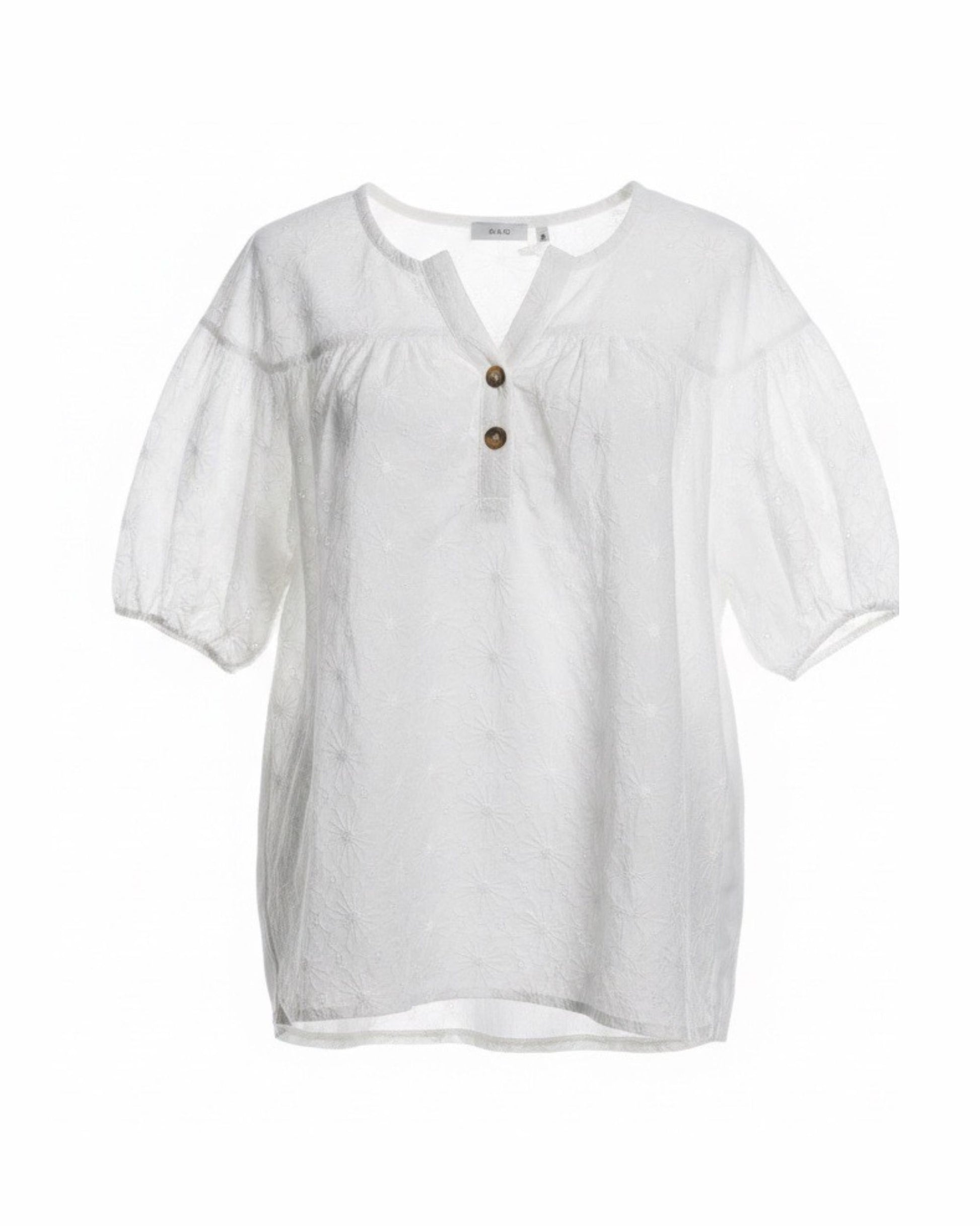 MXO wit tuniekje van katoen met broderie, ronde hals en korte pofmouwen bij marijke mode