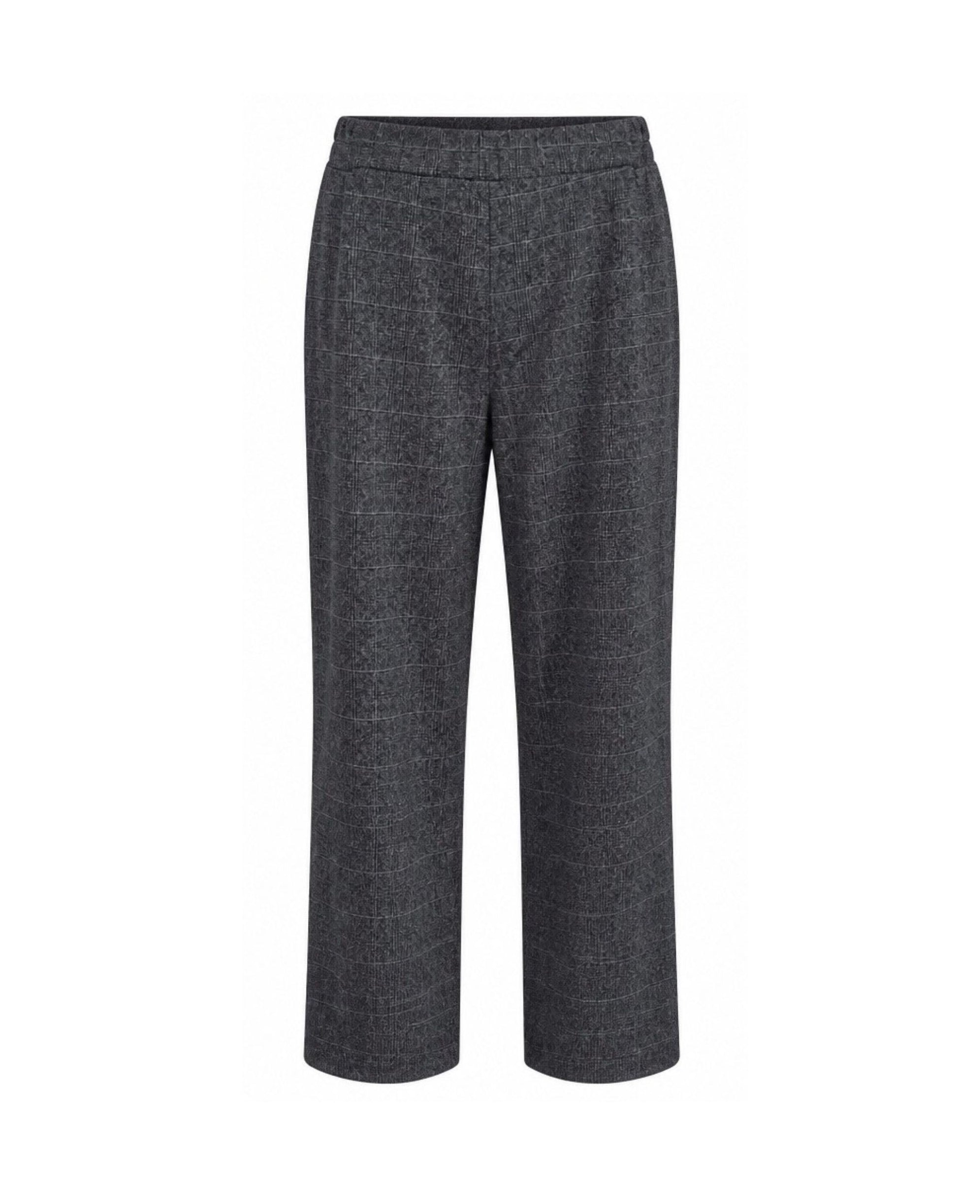 MXO dames instapbroek met print, brede elastische tailleband, steekzakken en normale lengtemaat, verkrijgbaar bij Marijke Mode