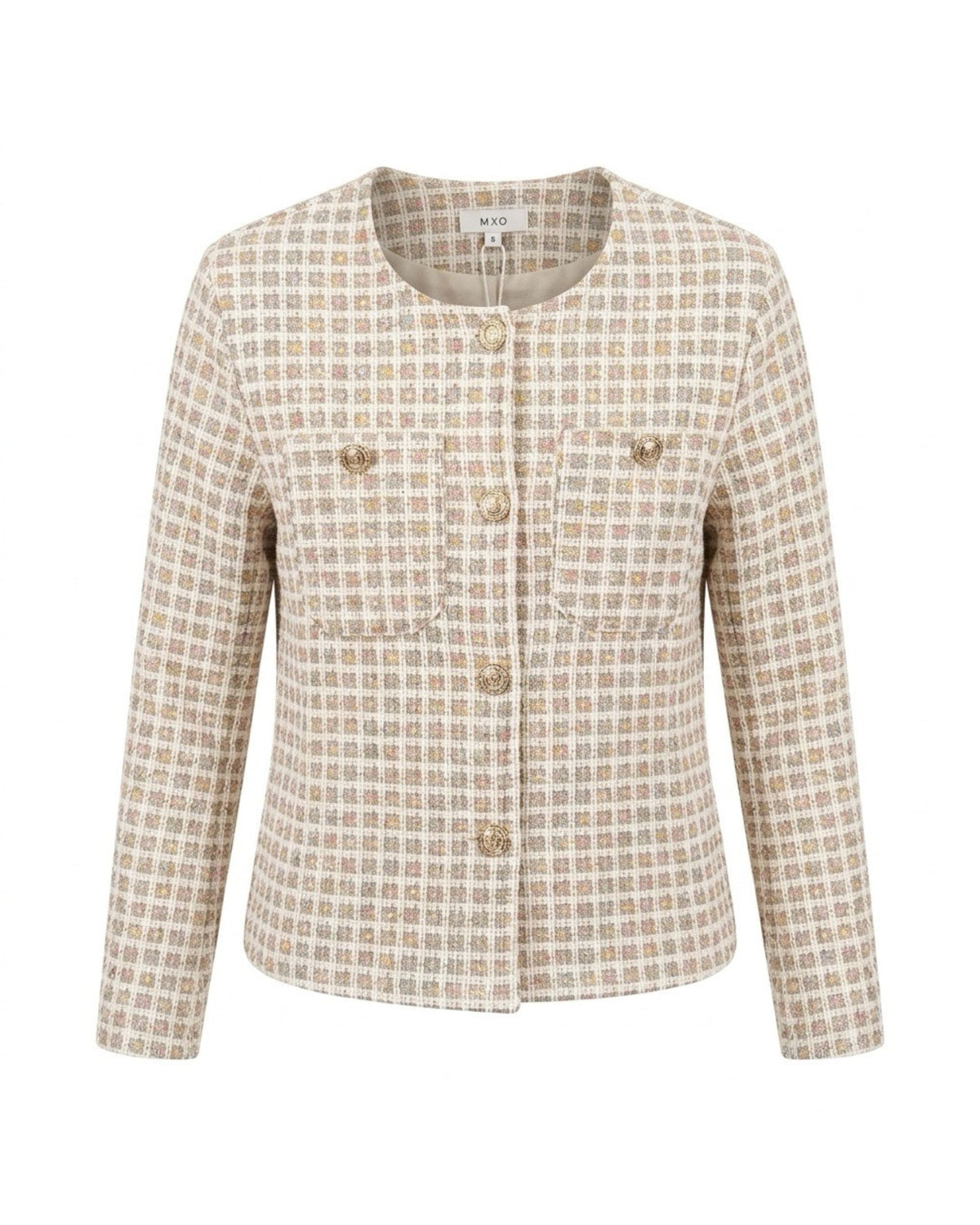 MXO Pied-De-Poule Jasje Met Zilveren Details Beige
