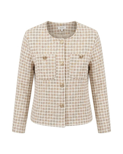 MXO Pied-De-Poule Jasje Met Zilveren Details Beige