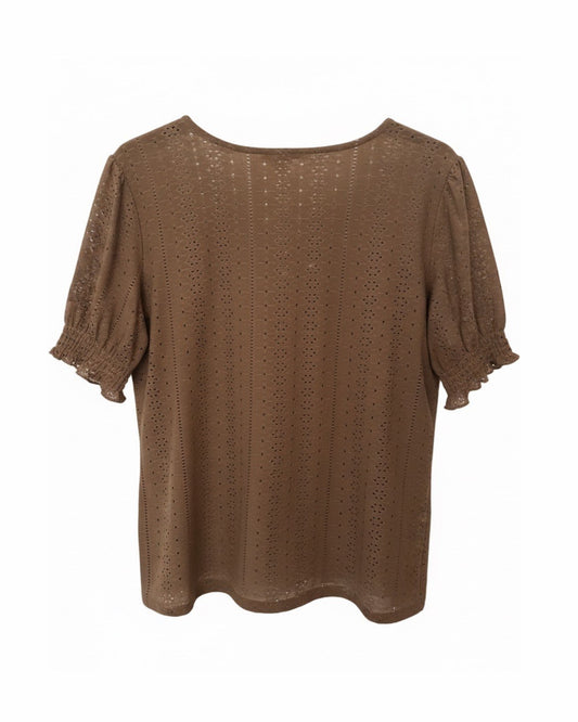 shirt mxo rond hals elastiek aan de mouwen bij Marijke Mode