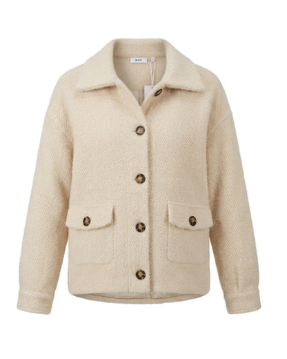 MXO zwaar vestjasje met kraag, knoopsluiting en klepzakken in gemêleerde kwaliteit, verkrijgbaar bij Marijke Mode.