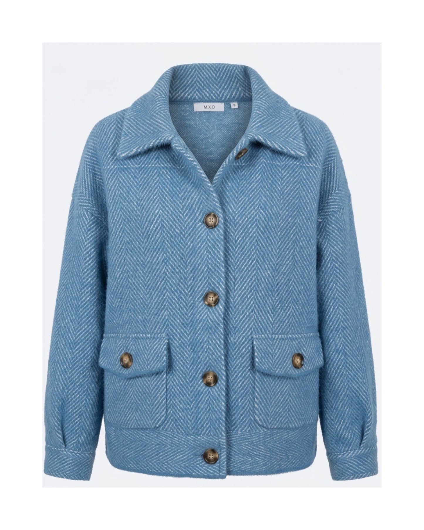 MXO zwaar vestjasje met kraag, knoopsluiting en klepzakken in gemêleerde kwaliteit, verkrijgbaar bij Marijke Mode.
