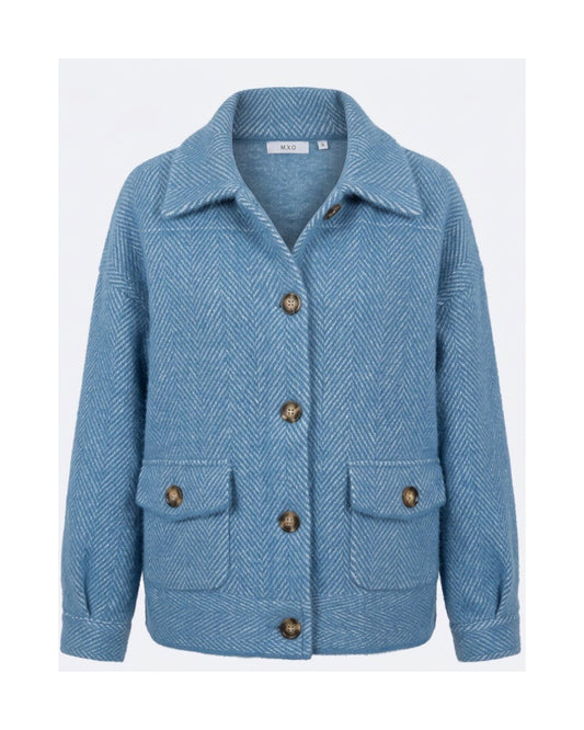 MXO zwaar vestjasje met kraag, knoopsluiting en klepzakken in gemêleerde kwaliteit, verkrijgbaar bij Marijke Mode.
