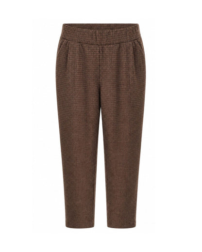 MXO dames instapbroek met print, brede elastische tailleband, steekzakken en normale lengtemaat, verkrijgbaar bij Marijke Mode