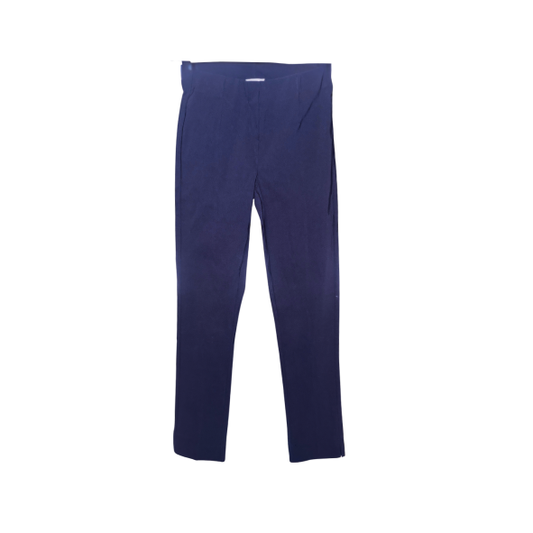 Instapbroek MXO met brede elastische tailleband en split onderaan, korte lengtemaat 78 cm, verkrijgbaar bij Marijke Mode in rood, indigoblauw, zwart en donkerblauw.