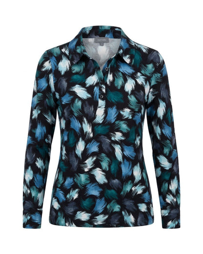 Marinello dames poloshirt met lange mouwen, polokraag en knoopsluiting in soepele viscose stretch, verkrijgbaar bij Marijke Mode.