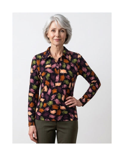 Marinello dames poloshirt met lange mouwen, polokraag en knoopsluiting in soepele viscose stretch, verkrijgbaar bij Marijke Mode.