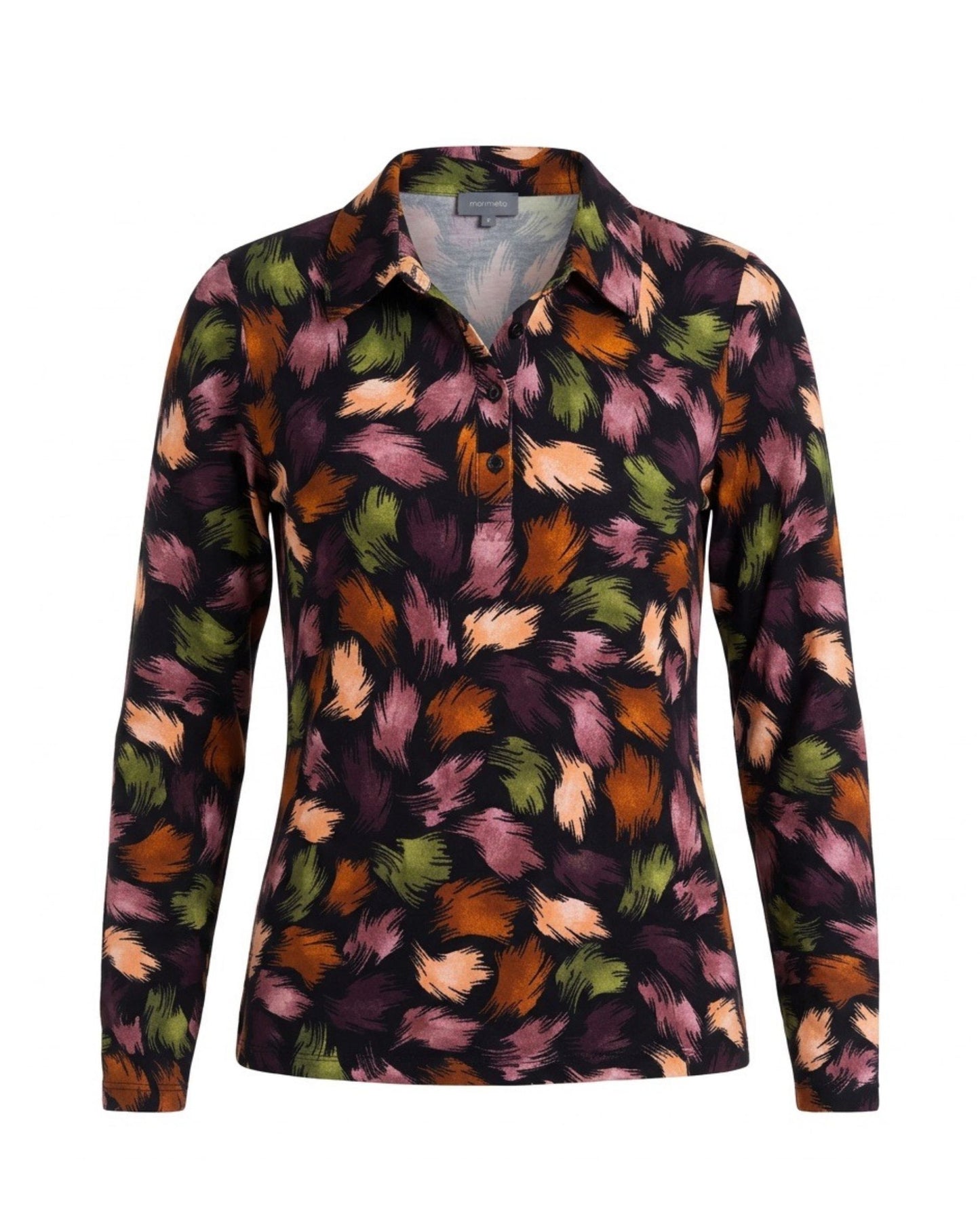 Marinello dames poloshirt met lange mouwen, polokraag en knoopsluiting in soepele viscose stretch, verkrijgbaar bij Marijke Mode.